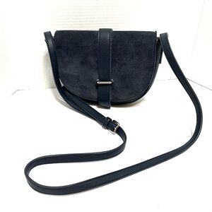 Elegant Navy Blue Suede & Leather Crossbody Bag